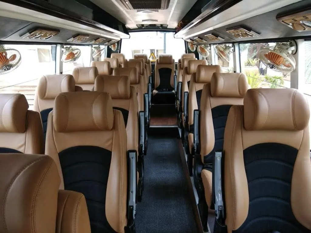 Coach interior with overhead lights